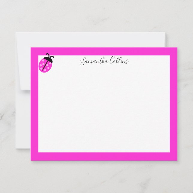 Modern Personalised Handwritten Pink Ladybug  Card (Front)