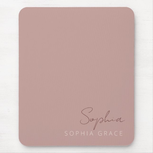 Modern Personalised Handwritten Script Dusty Rose Mouse Pad (Front)
