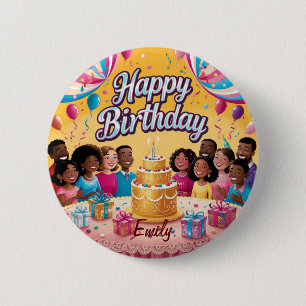 Modern Personalised Happy Birthday Celebration  6 Cm Round Badge