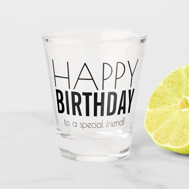 Modern Personalised Happy Birthday   Shot Glass (Front)