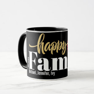 Modern Personalised Happy Family Glitter Heart   Mug