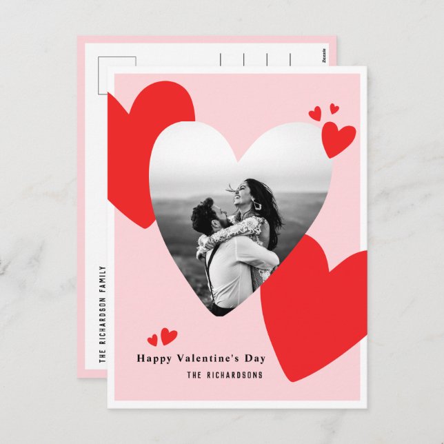 Modern Personalised Happy Valentine's Day Photo Holiday Postcard (Front/Back)