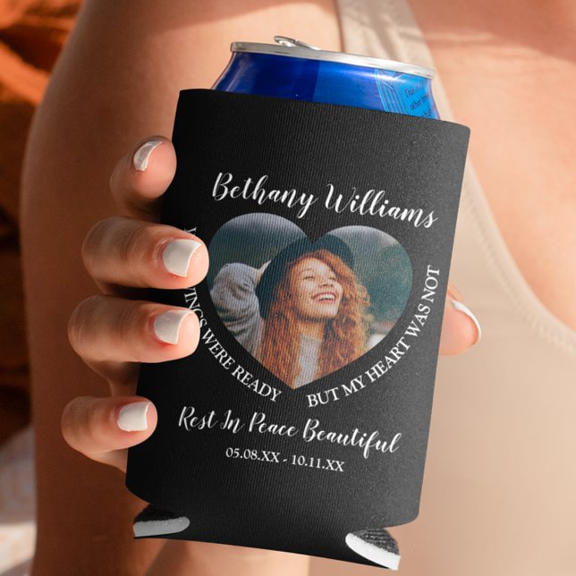 Modern Personalised Heart Photo Memorial Can Cooler (Creator Uploaded)