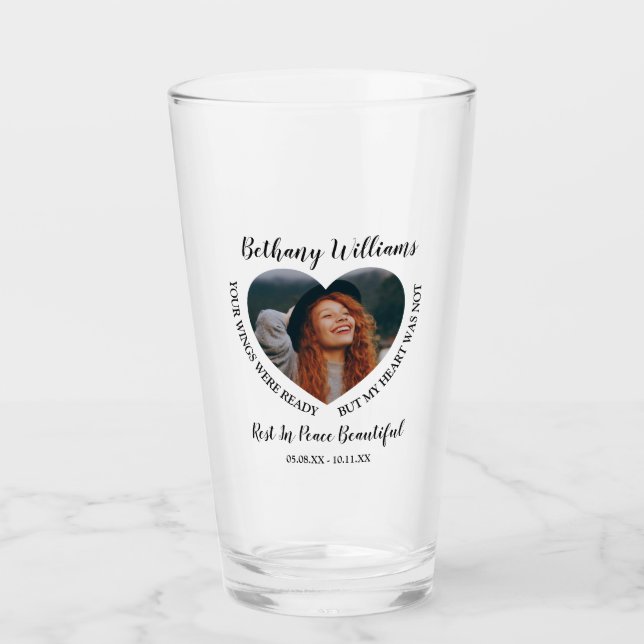 Modern Personalised Heart Photo Memorial Glass (Front)