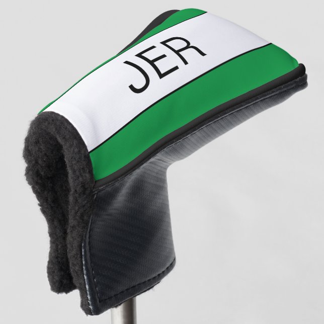 Modern Personalised Initials Monogram Green Black Golf Head Cover (3/4 Front)