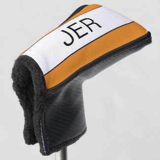 Modern Personalised Initials Monogram Orange Black Golf Head Cover