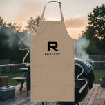 Modern personalised khaki beige bbq apron for men<br><div class="desc">Elegant personalised name BBQ / kitchen apron for men and women. Simple modern design with classy sleek typography for monogram initial letter R. Basic black and white colours. Create your own for chef dad, mum, father, mother, husband, wife, uncle, aunt etc. Cooking / baking aprons in white, yellow and khaki...</div>