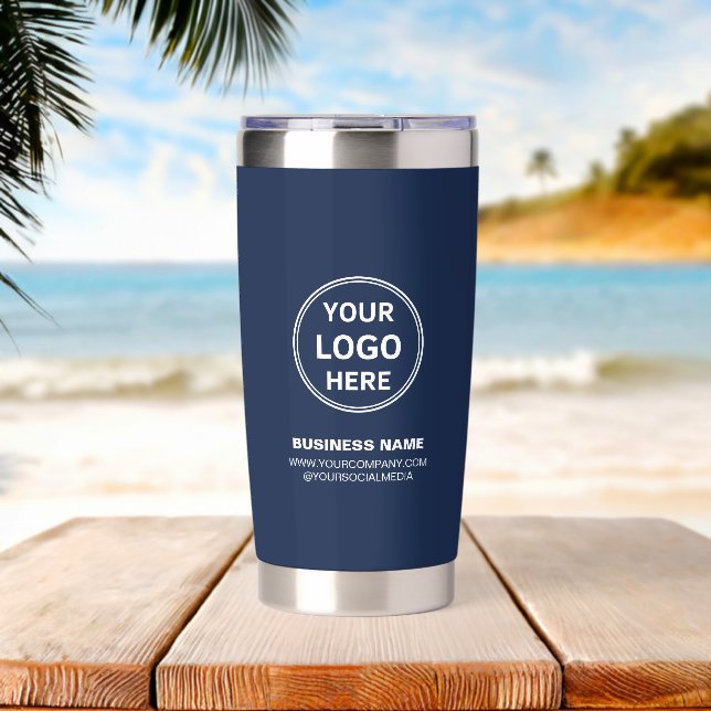 Modern Personalised Logo Navy Blue Business Insulated Tumbler (Beach (Rotated))