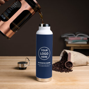 Modern Personalised Logo Navy Blue Business Water Bottle