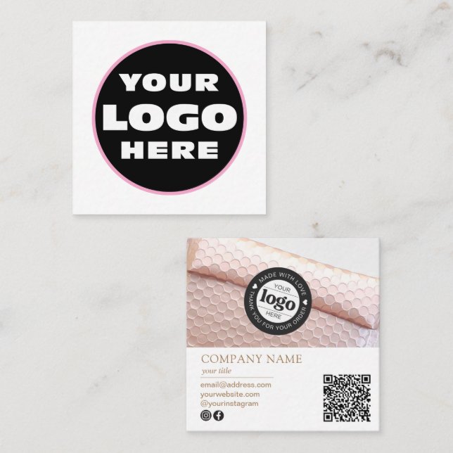 Modern Personalised Logo Photo Scannable QR Square Business Card (Front/Back)