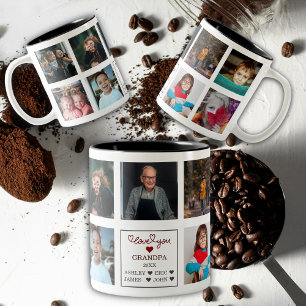 Modern Personalised Love You Grandpa Gift 9 Photo Two-Tone Coffee Mug