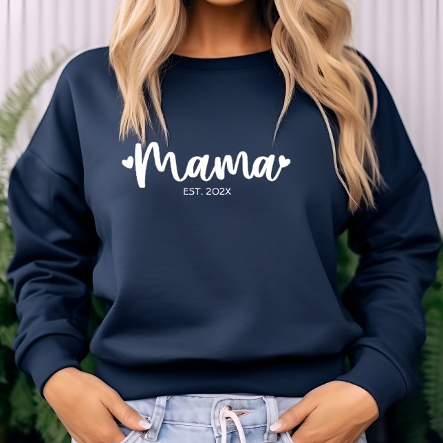 Modern Personalised Mama Est. Trendy Typography Sweatshirt (Creator Uploaded)