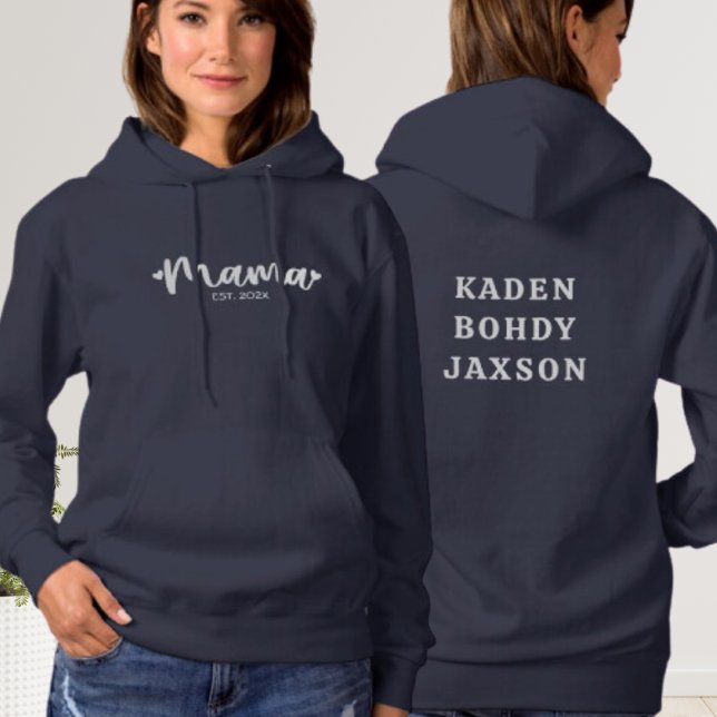 Modern Personalised Mama Front & Back Typography Hoodie (Creator Uploaded)