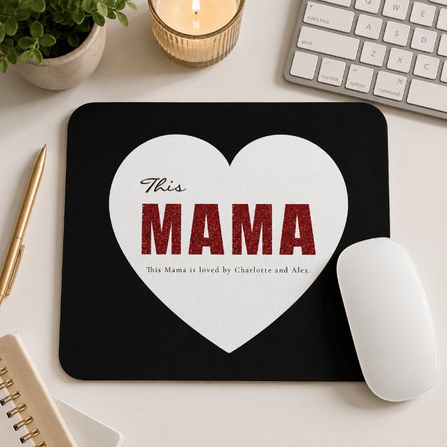 Modern Personalised Mama Heart Mouse Pad (Creator Uploaded)