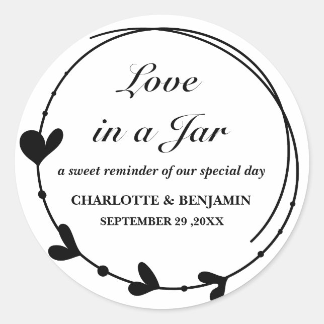 Modern Personalised Mason Jar Wedding Favour Label (Front)