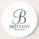 Modern Personalised Monogram and Name Bridesmaid Coaster<br><div class="desc">Modern Personalised Bridesmaid Gifts
featuring personalised monogram in elegant script font style with bridesmaid's name and title in classic serif font style.

Also perfect for maid of honour,  mother of the bride and more.</div>