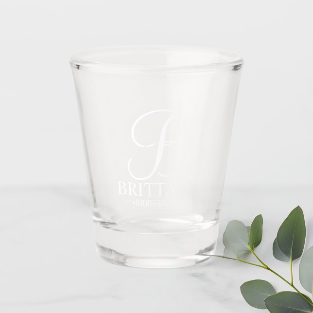 Modern Personalised Monogram and Name Bridesmaid Shot Glass (Creator Uploaded)