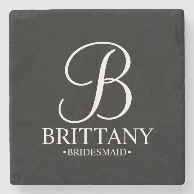 Modern Personalised Monogram and Name Bridesmaid Stone Coaster (Front)