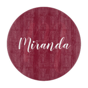 Modern Personalised Monogram and Name Burgundy Red Cutting Board