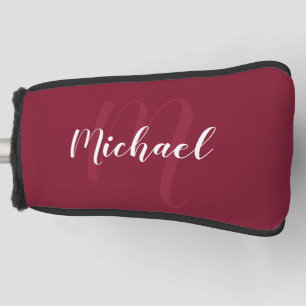 Modern Personalised Monogram and Name Burgundy Red Golf Head Cover