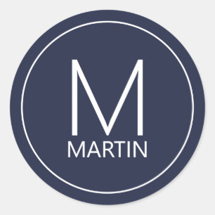 Modern Personalised Monogram and Name Classic Round Sticker