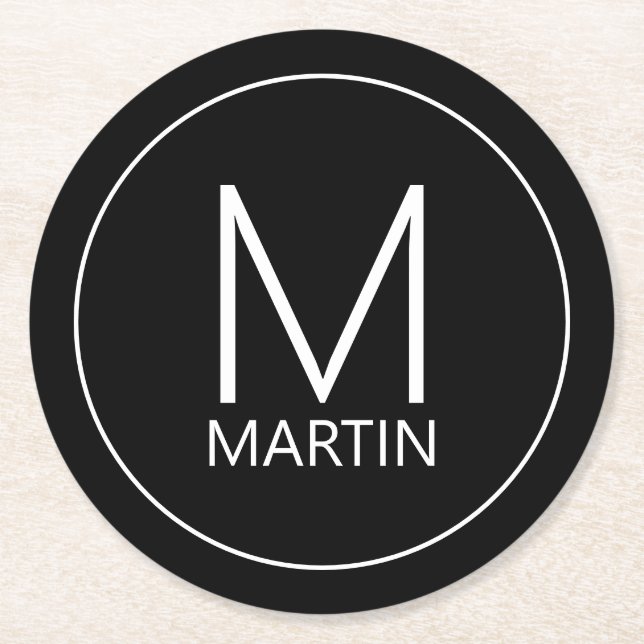 Modern Personalised Monogram and Name Coaster (Front)