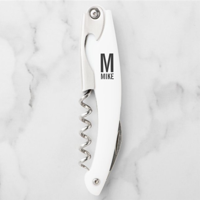 Modern Personalised Monogram and Name Corkscrew (Front)