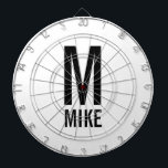 Modern Personalised Monogram and Name Dartboard<br><div class="desc">Modern Black and White Bold Monogram Design featuring personalised monogram and name in modern bold sans serif font style.

Unique gift for dad,  husband,  grandparents and more.
Also perfect as modern loft/minimalist home decor accessories,  birthday gift,  holiday gift,  family reunion gift,  housewarming gift and gift for any special occasions.</div>