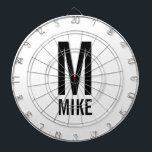 Modern Personalised Monogram and Name Dartboard<br><div class="desc">Modern Black and White Bold Monogram Design featuring personalised monogram and name in modern bold sans serif font style.

Unique gift for dad,  husband,  grandparents and more.
Also perfect as modern loft/minimalist home decor accessories,  birthday gift,  holiday gift,  family reunion gift,  housewarming gift and gift for any special occasions.</div>