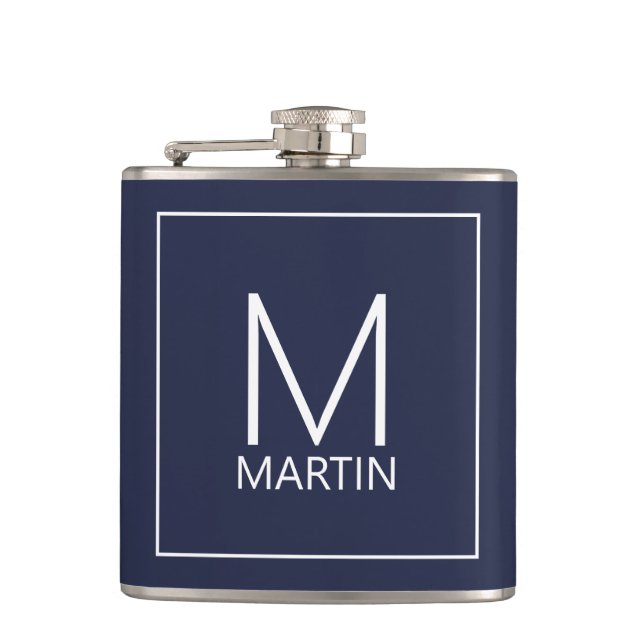 Modern Personalised Monogram and Name Flask (Front)