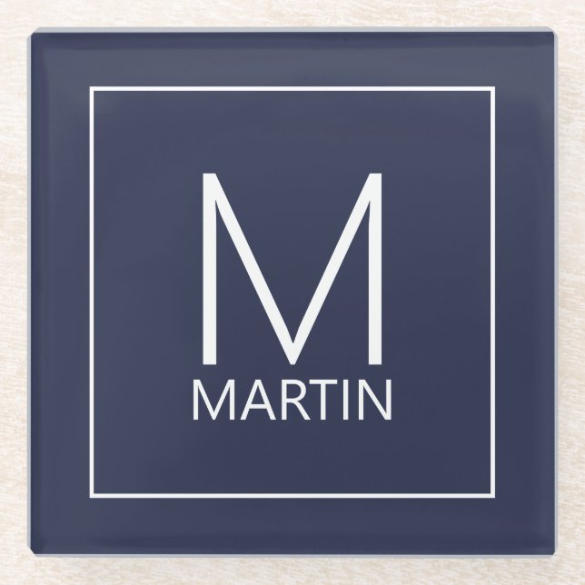 Modern Personalised Monogram and Name Glass Coaste Coaster (Front)