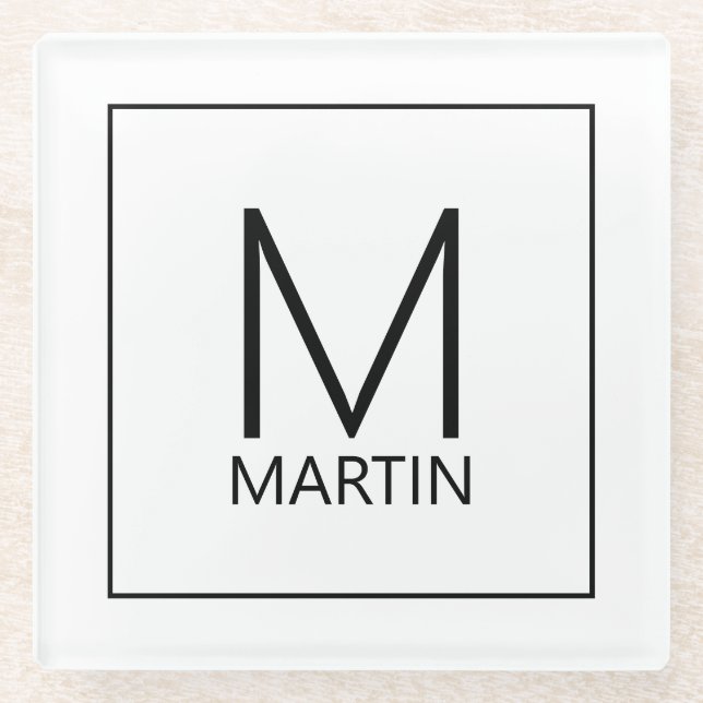 Modern Personalised Monogram and Name Glass Coaste Glass Coaster (Front)
