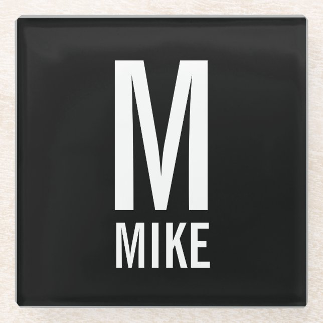 Modern Personalised Monogram and Name Glass Coaster (Front)