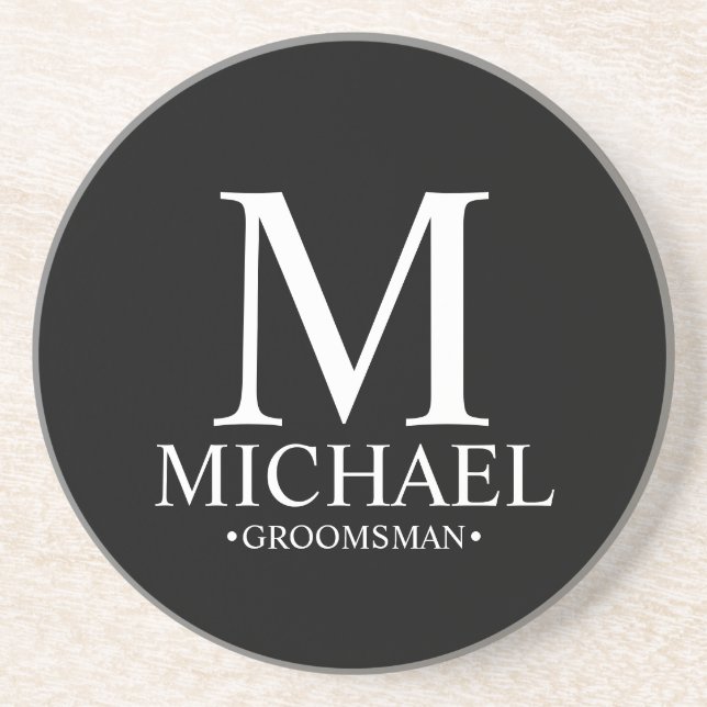 Modern Personalised Monogram and Name Groomsman Coaster (Front)