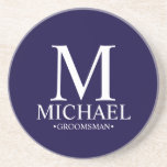 Modern Personalised Monogram and Name Groomsman Coaster<br><div class="desc">Modern Personalised Groomsman Gifts
featuring personalised monogram,  groomsman's name and title in classic serif font style.

Also perfect for Best Man,  Father of the Bride and more.</div>
