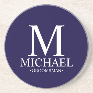 Modern Personalised Monogram and Name Groomsman Coaster