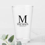 Modern Personalised Monogram and Name Groomsman Glass<br><div class="desc">Modern Personalised Groomsman Gifts
featuring personalised monogram,  groomsman's name and title in classic serif font style.

Also perfect for Best Man,  Father of the Bride and more.</div>