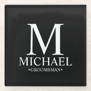 Modern Personalised Monogram and Name Groomsman Glass Coaster