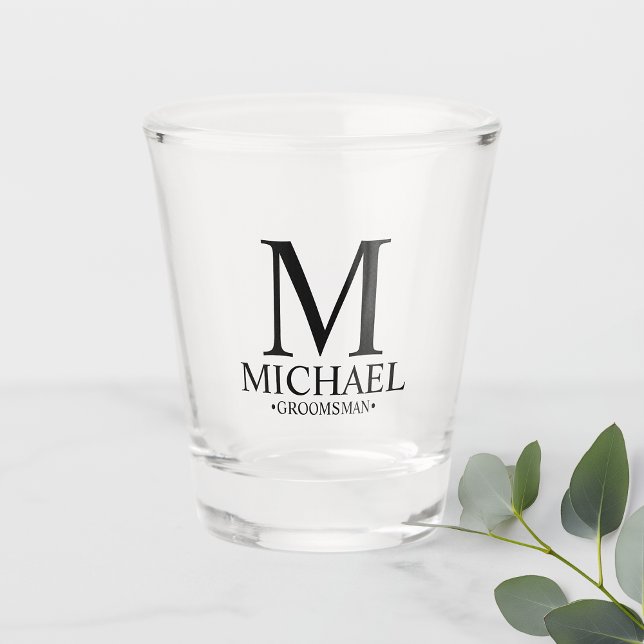 Modern Personalised Monogram and Name Groomsman Shot Glass (Creator Uploaded)