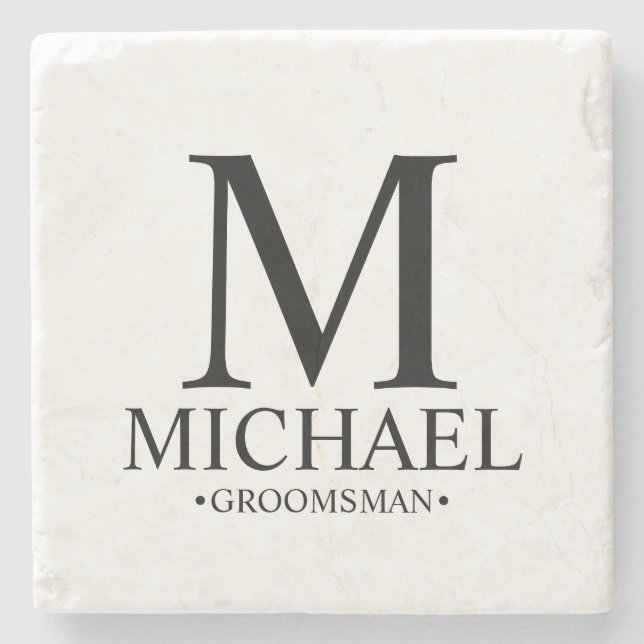 Modern Personalised Monogram and Name Groomsman Stone Coaster (Front)
