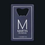 Modern Personalised Monogram and Name Groomsmen<br><div class="desc">Add a personal touch to your wedding with personalised groomsmen bottle opener.
This bottle opener features personalised groomsman's monogram and name with title and wedding date in white modern sans serif font style on navy blue background.

Also perfect for best man,  father of the bride and more.</div>