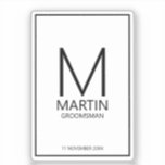 Modern Personalised Monogram and Name Groomsmen<br><div class="desc">Add a personal touch to your wedding with personalised groomsmen sticker.
This sticker features personalised groomsman's monogram and name with title and wedding date in black modern sans serif font style.

Also perfect for best man,  father of the bride and more.</div>
