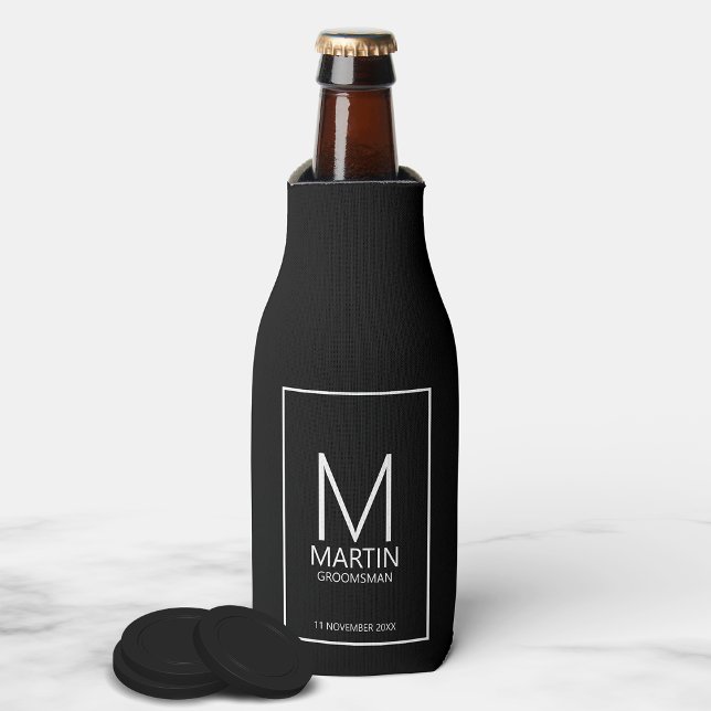 Modern Personalised Monogram and Name Groomsmen Bo Bottle Cooler (Creator Uploaded)