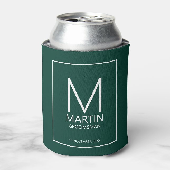 Modern Personalised Monogram and Name Groomsmen Can Cooler (Creator Uploaded)