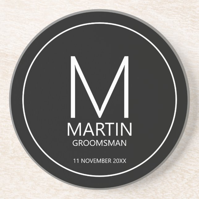 Modern Personalised Monogram and Name Groomsmen Co Coaster (Front)