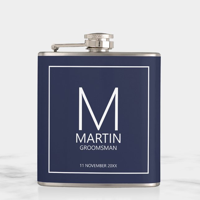Modern Personalised Monogram and Name Groomsmen Hip Flask (Creator Uploaded)