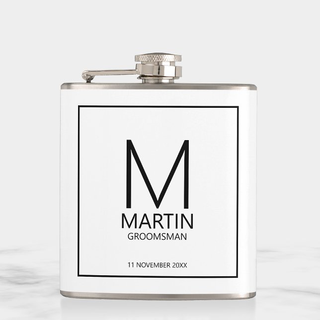 Modern Personalised Monogram and Name Groomsmen Hip Flask (Creator Uploaded)