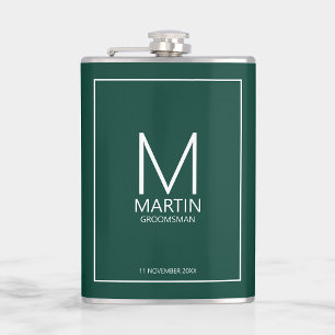 Modern Personalised Monogram and Name Groomsmen Hip Flask