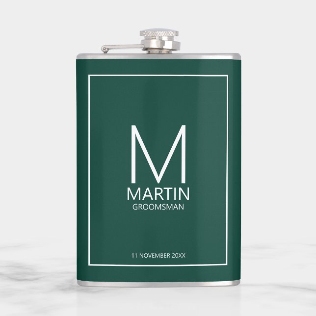 Modern Personalised Monogram and Name Groomsmen Hip Flask (Creator Uploaded)