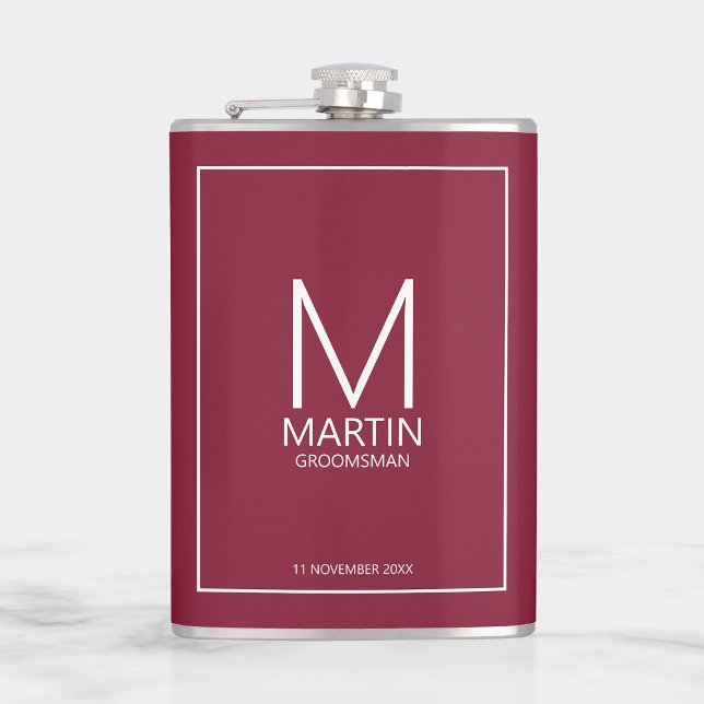 Modern Personalised Monogram and Name Groomsmen Hip Flask (Creator Uploaded)